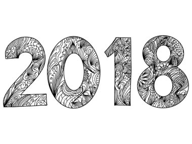 Zentangle tarzı. Siyah ve beyaz. 2018 sayının metin