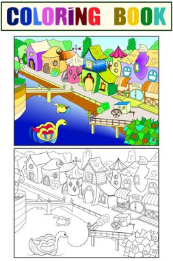 Çocuklar renk vektör peri şehir nehir ile