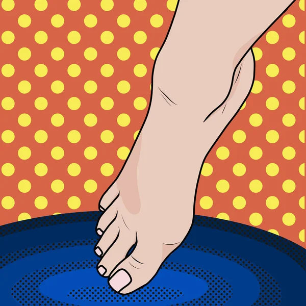 Pop art Le pied féminin tombe dans l'eau chaude ou froide . — Image vectorielle