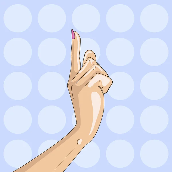 Mujer señalar el gesto del dedo pop ilustración vector de arte. Estilo retro. Imitación estilo cómic — Vector de stock