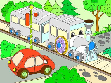 Çizgi film tren ve araba çocuklar renk vektör çizim için