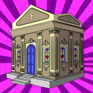 Pop art vektör. Yeraltı türbesi, mezarlığı, kilise, Bina.