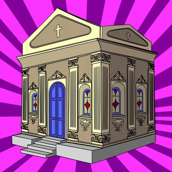 Vecteur pop art. Crypte, cimetière, église, bâtiment . — Image vectorielle