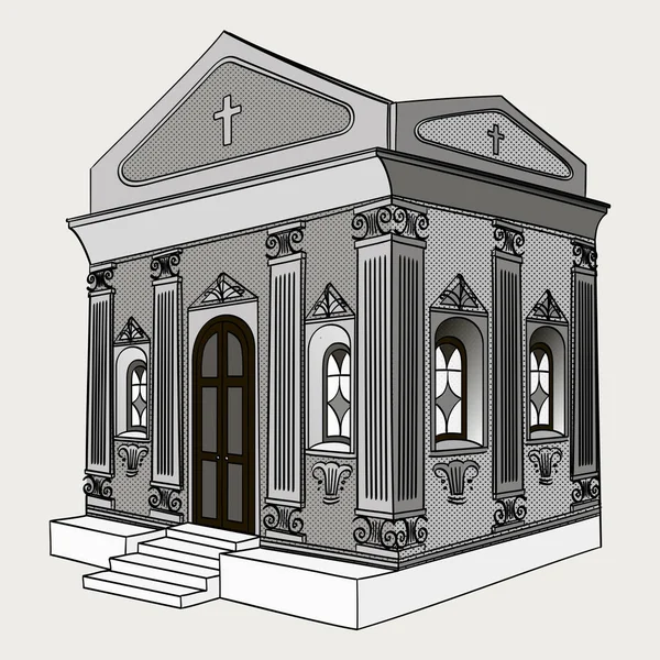 Nuances de gris, vecteur. Crypte, cimetière, église, bâtiment . — Image vectorielle