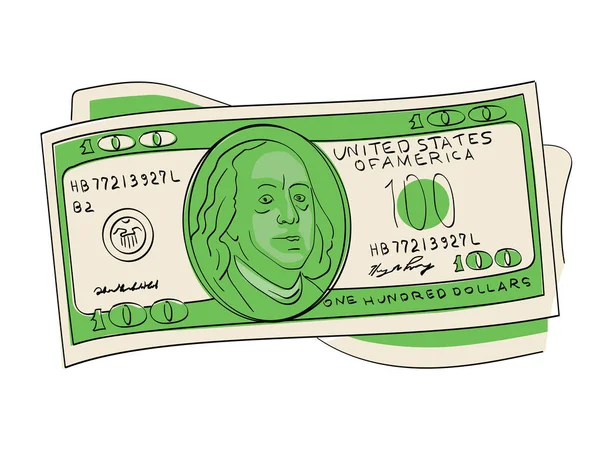 100 dólares empilham objectos num fundo branco. Cientista, publicitário e diplomata Benjamin Franklin — Vetor de Stock