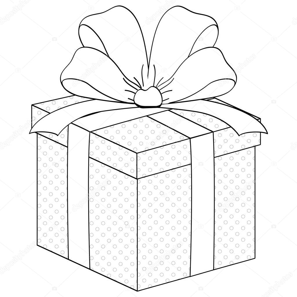 Gift box, surprise with ribbon. Coloring vector