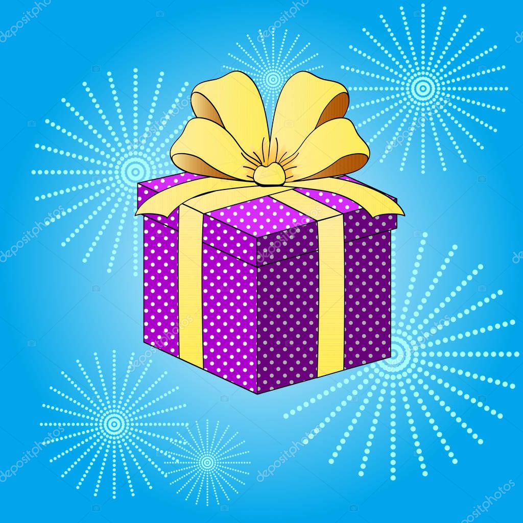 Pop art vector illustration. Imitation of comics. Gift box with ribbons