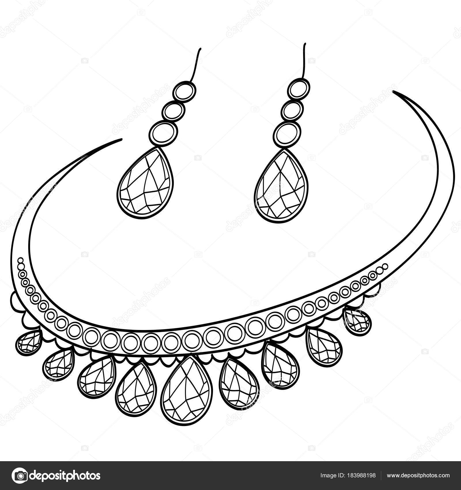 stock illustration diamond necklace and earrings coloring
