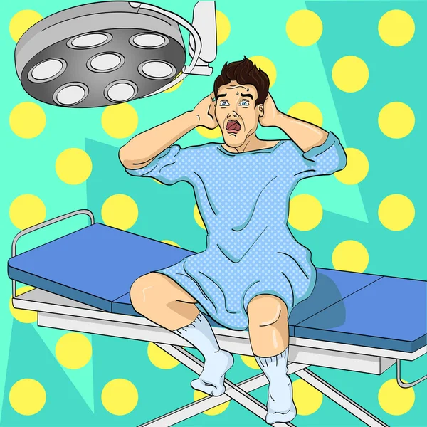 Muž na operačním stole. Zdravotní téma, imitace komické stylu. Pop-art vektorové ilustrace — Stockový vektor