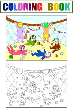 Çocuk çizgi film vektör için anaokulu renk kitap. Boyama, siyah ve beyaz