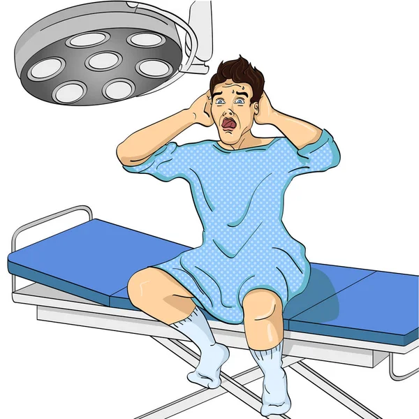 Der Mann auf dem Operationstisch. medizinisches Thema, Nachahmung des komischen Stils. Objekt auf weißem Hintergrund Vektor Illustration — Stockvektor