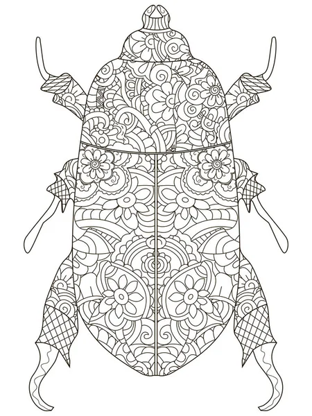 Scarabeo scuro. Libro da colorare anti stress. Oggetto vettoriale Scarabeo egiziano. Linee nere su sfondo bianco . — Vettoriale Stock