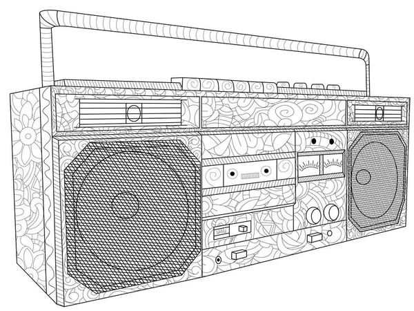 Cassettedeck of tape machine antistress kleurplaten van elektronische apparatuur. Tape recorder voor cassettes. Vector — Stockvector