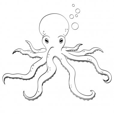 Deniz hayvan, ahtapot. Okyanusun derinliklerinde sakini. Beyaz arka plan üzerinde nesne. Boyama kitabı