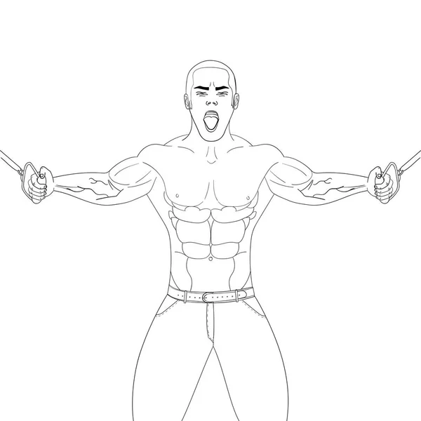 Bodybuilder i gymmet. Idrottsman drar vikt. Vector-objekt på en vit bakgrund. Målarbok — Stock vektor