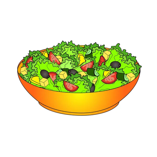 Griekse salade, of Horiatiki salade. Goede voeding. Voedsel vector-object op een witte achtergrond — Stockvector