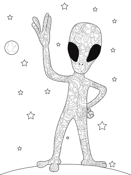 Anti stress coloring book an alien on the planet. Uncertain form of life. Vector illustration of black lines, white background — Stock Vector
