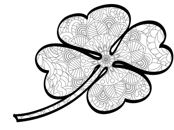 Anti stress coloriage trèfle livre. Plante, feuille, vecteur. Lignes noires, fond blanc. Saint Patric Day — Image vectorielle