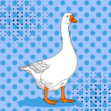 Pop art ördek, kaz, kuş mavi renk arka plan üzerinde. Çizgi roman tarzı taklit