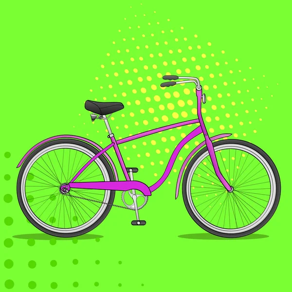 Vélo Pop Art. Le véhicule est rose. imitation de style BD — Image vectorielle