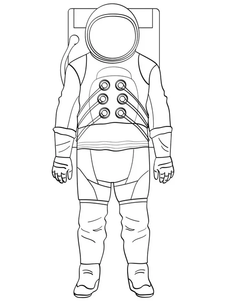 Ein Astronaut im Anzug ist ein isoliertes Objekt auf weißem Hintergrund. Färbung für Kinder — Stockvektor