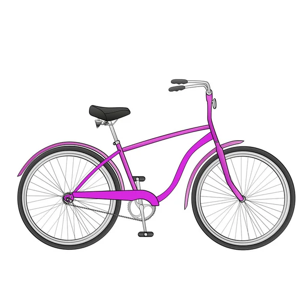 Cykel isolerade objekt på vit bakgrund. Fordonet är rosa. — Stock vektor