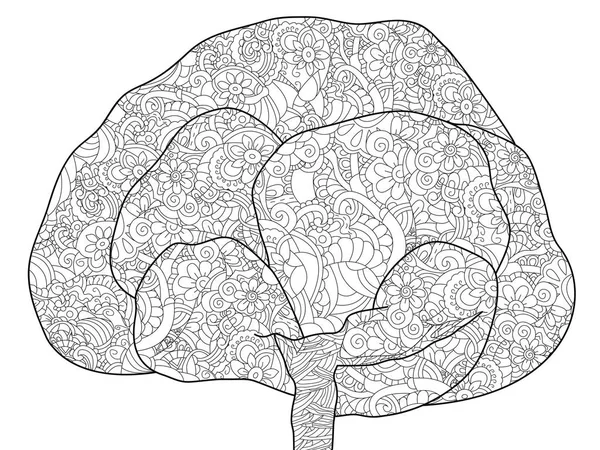 Antistress yetişkin renklendirme ağaç. Siyah çizgiler çizimi doodle, beyaz arka plan — Stok Vektör