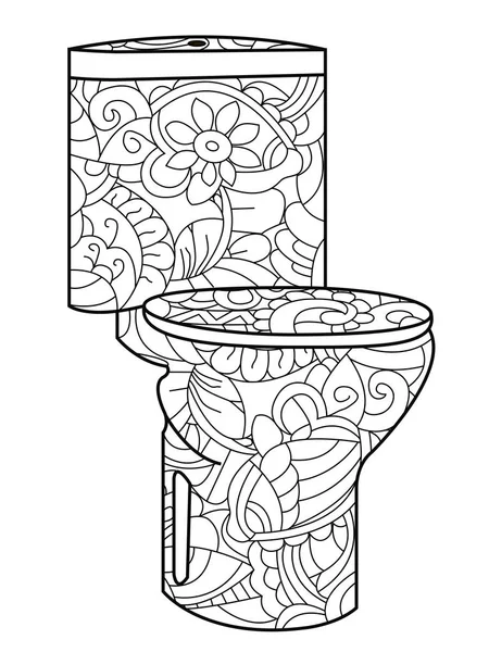 Modèle de toilette anti-stress adulte à chasse d'eau, astrakhan. Illustration de lignes noires doodle, fond blanc — Image vectorielle