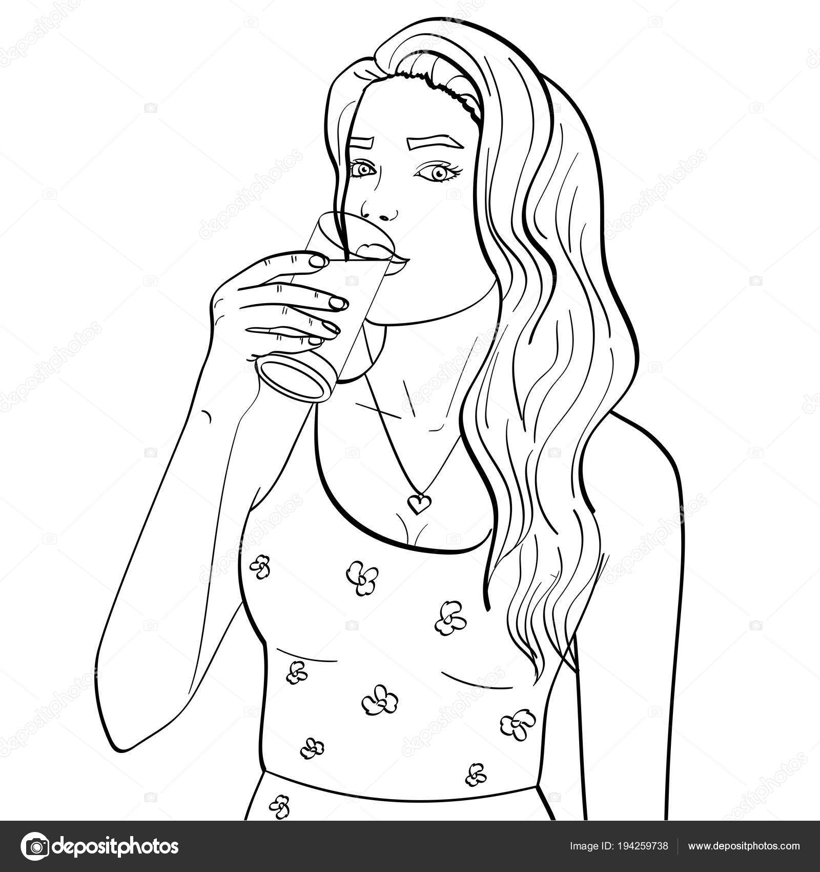 Gezonde Vrouw Is Melk Drinken Van Een Glas Geïsoleerde Object Op