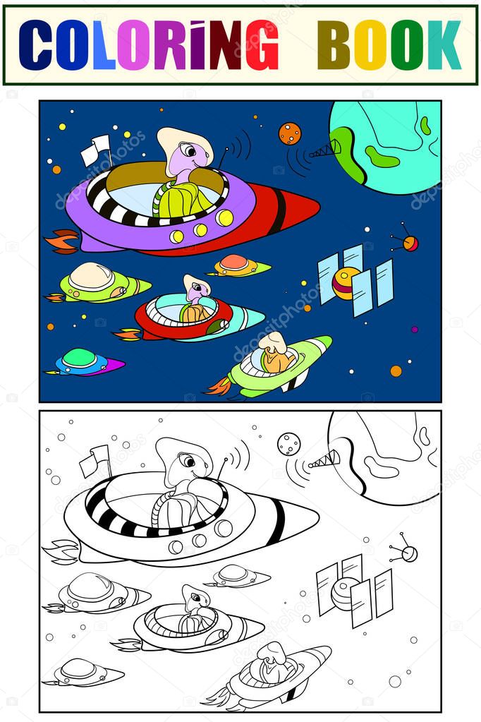 With planets space color and coloring vector for adults