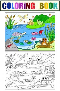 Sulak alan yatay hayvanlar vektör renk ve boyama, yetişkinler için