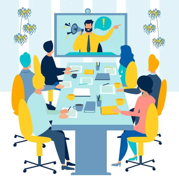 Meeting on conference video call raster illustration — Stock Photo, Image