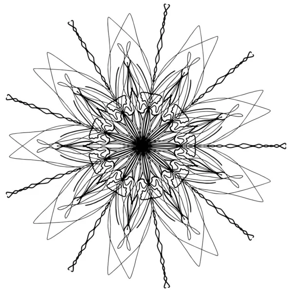 Crianças colorir, desenhar. Folhas conjunto de diferentes plantas e árvores. Forma de estrela ou bolas de neve. Floco de neve preto e branco . — Vetor de Stock