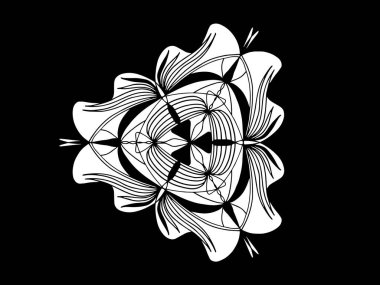 Ayna deseni, tekrarlayan çizgiler. Yıldız, çiçek ya da kar tanesi. Siyah arkaplan kar tanesi.