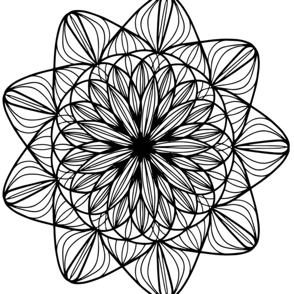 Niños colorear, dibujo mandala, flor. Hojas conjunto de diferentes plantas y árboles. Forma de estrella o bolas de nieve. Copo de nieve blanco y negro . — Archivo Imágenes Vectoriales