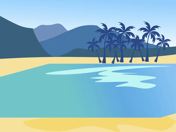 Fondo de vacaciones, naturaleza de la isla, playa. En estilo minimalista Dibujos animados raster plano — Foto de Stock