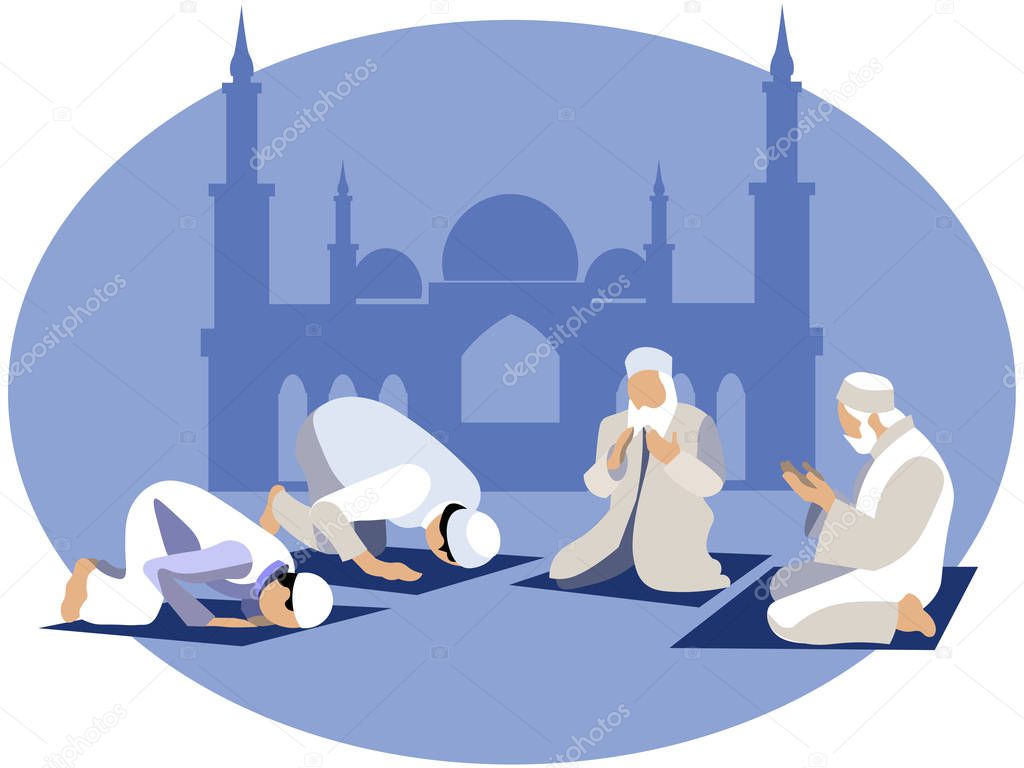 Man pray, prayer in islam. In minimalist style. Cartoon flat raster