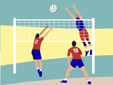 Temas sporu, voleybol. Minimalist tarzda Karikatür düz raster