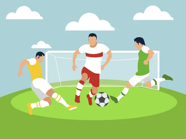 Match sportif, les hommes jouent au football. Dans un style minimaliste Dessin animé plat raster — Photo