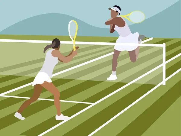 Tennis, sportspel. I minimalistisk stil Tecknad platt raster — Stockfoto