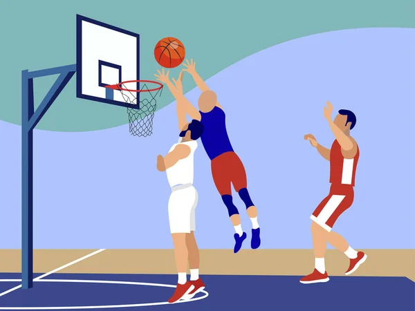 Basquetebol, jogo desportivo. Em estilo minimalista Cartoon raster plana — Fotografia de Stock