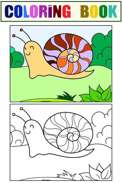 Los niños de color y colorear, babosa. Caracol en la naturaleza. Vector — Vector de stock