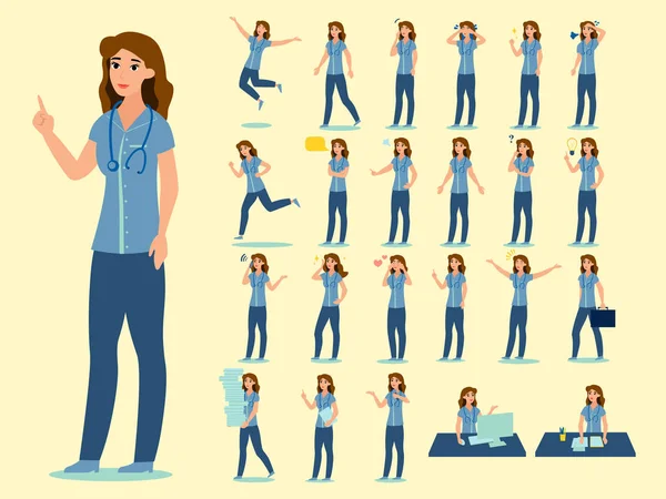 Big set, a medical professional. The doctor in various poses and emotions. In minimalist style. Cartoon flat vector — 스톡 벡터