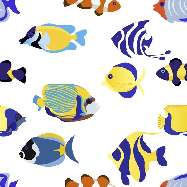 Bezproblémové pozadí. Exotické ryby Set zvíře rastrové ilustrace ploché — Stock fotografie