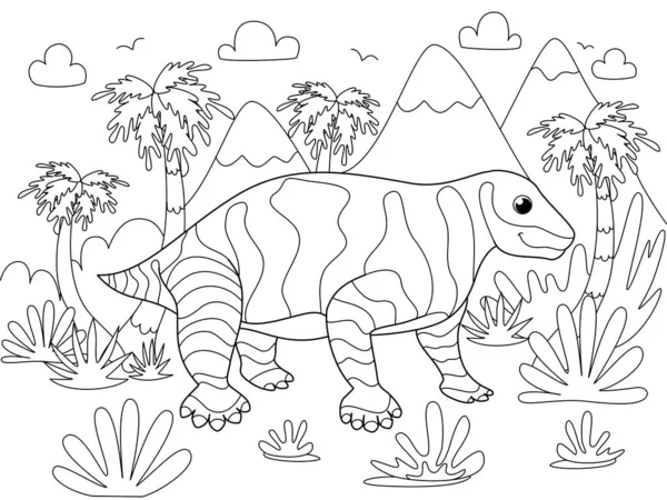 Moschops animales. Niños colorear. Líneas negras, fondo blanco. vector de dibujos animados — Vector de stock