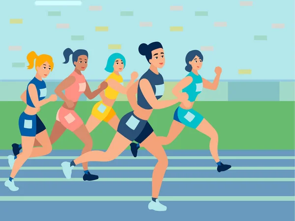 Competitions in running. Athletics. In minimalist style. Cartoon flat vector — 图库矢量图片