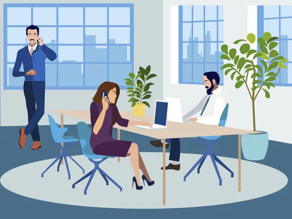 Employees at the desk closing a contract. In minimalist style. Cartoon flat raster — Stock Photo, Image