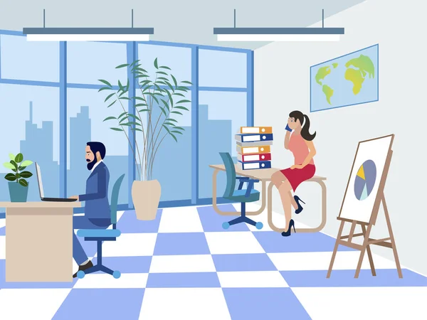 Employees at the desk closing a contract, report. In minimalist style. Cartoon flat raster — Stockfoto