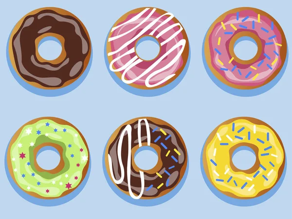 Set van 6 donuts. In minimalistische stijl. Cartoon platte raster — Stockfoto