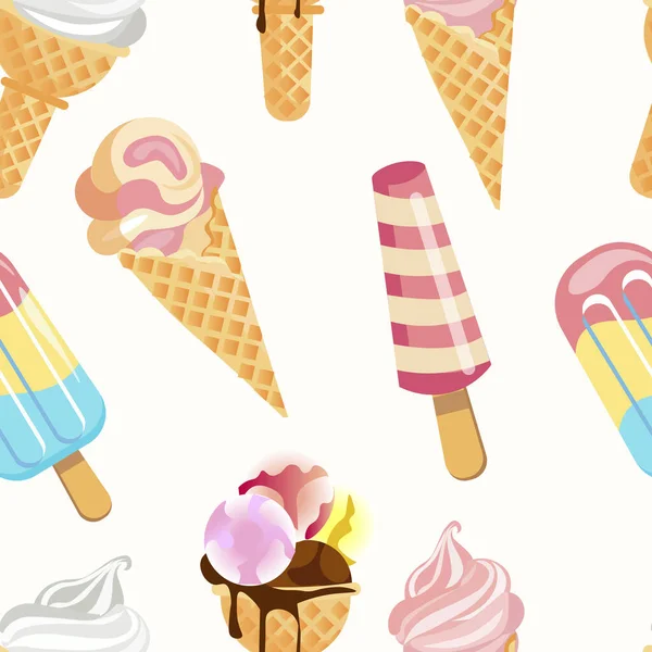 Set of 6 types of ice cream seamless. In minimalist style. Cartoon flat raster — Stock Photo, Image